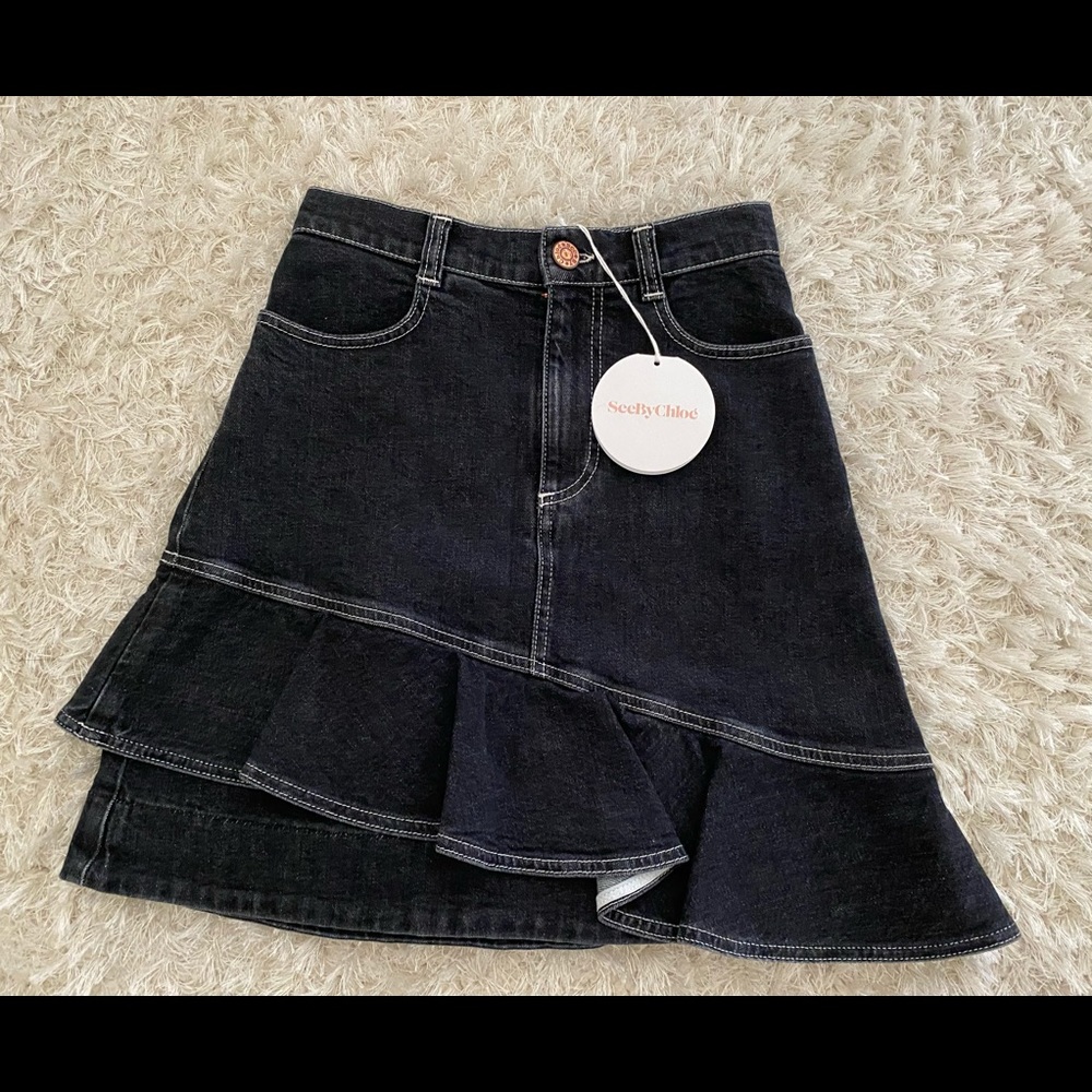 NEW See by Chloe Double-Hem Denim Skirt